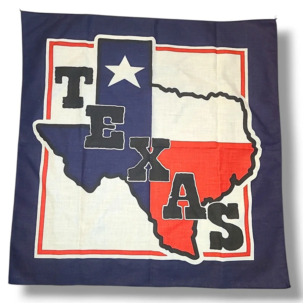 Vintage Texas Bandana State Flag Lone Star Western Cowboy Red White Blue Scarf